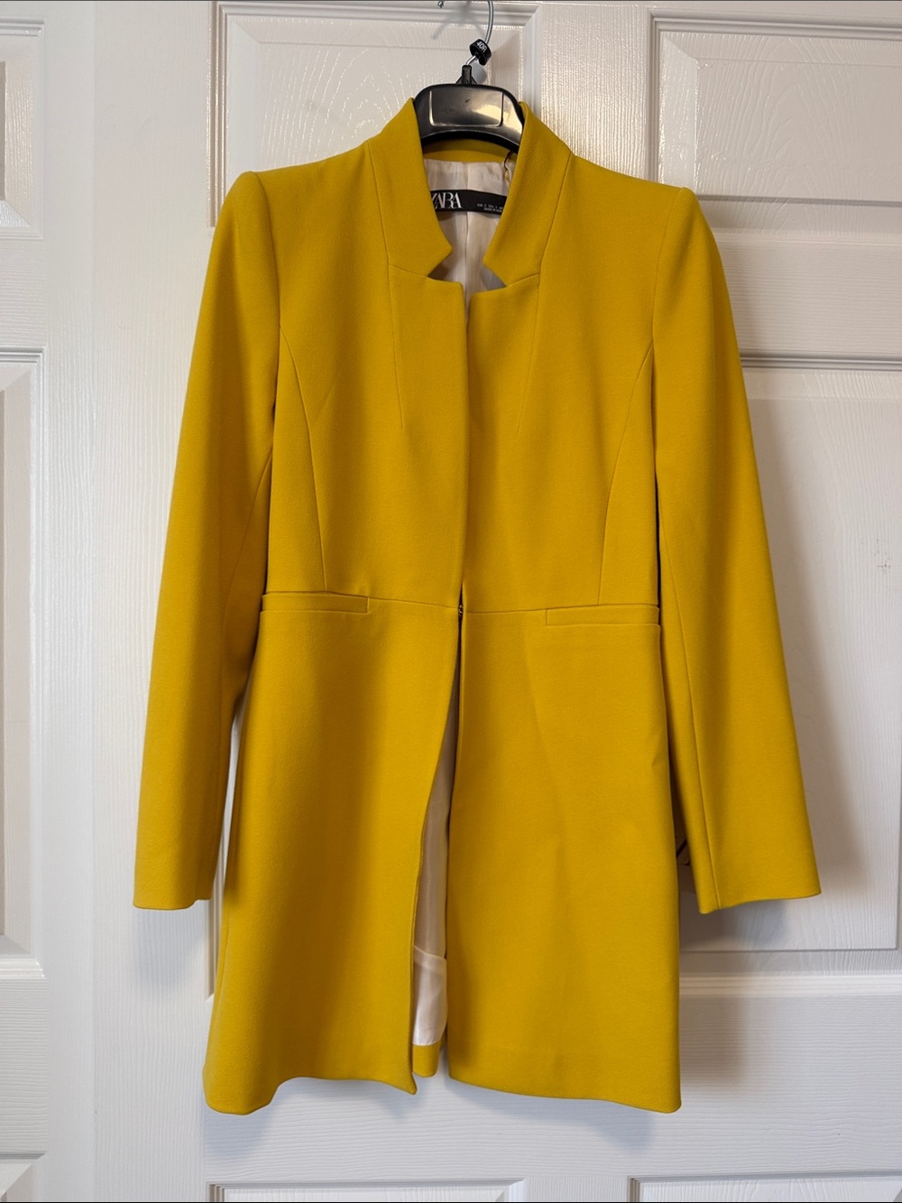 Zara Mustard Yellow Longline Collarless Trench Coat